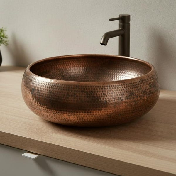 Classic Round Hammered Copper Vessel Sink